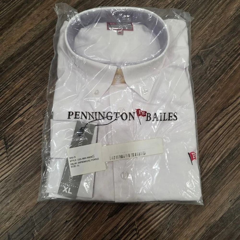 Pennington & Bailes White Oxford Button Down Shirt Mens XL Purple Trim